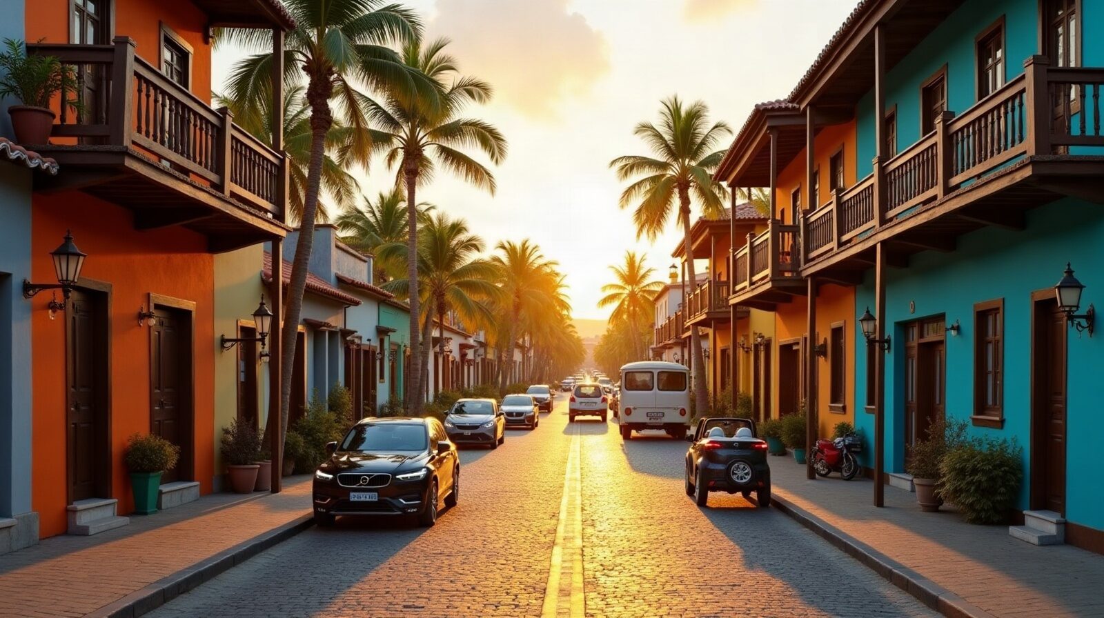 Une rue du bourg, entre maisons colorées et commerces